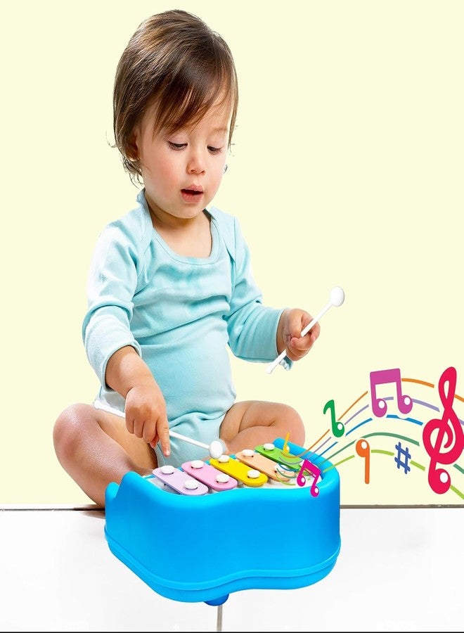 Space Enterprises 2 in 1 Small Xylophone and Piano Toy for Kids with Colorful Keys and Drum Sticks - Musical Instrument Toy for Baby and Toddlers - Blue - Image 4